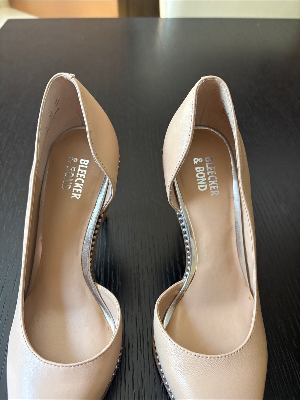 Bleecker & Bond Nude Pointed Leather Pumps with Stud Trim - Picture 5 of 5